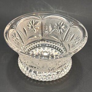Vtg Lausitzer Germany Lead Crystal Glass Candy Bowl Margret Daisy Frosted Etched
